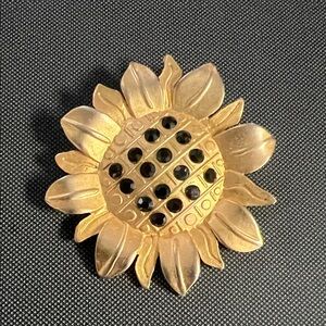 Gold colored Sunflower Brooch with Black Accents